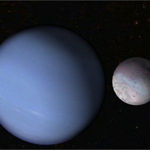 Neptune, with Triton in the foreground