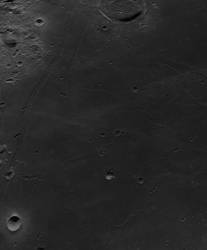 Apollo 11 CSM Columbia flying over the landing site,  (Mare Tranquillitatis). AMSO/Orbiter 2016