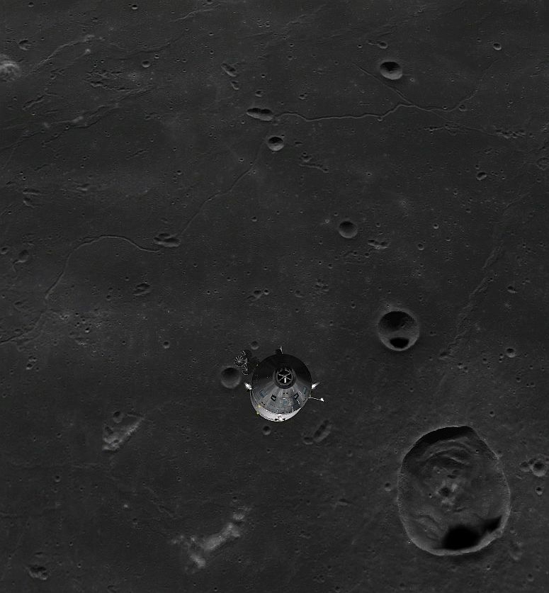 Apollo 11 CSM Columbia SEP burn from Eagle in progress flying over Boot Hill and Duke Island, (Mare Tranquillitatis). AMSO/Orbiter 2016

+30.2456 +0.5