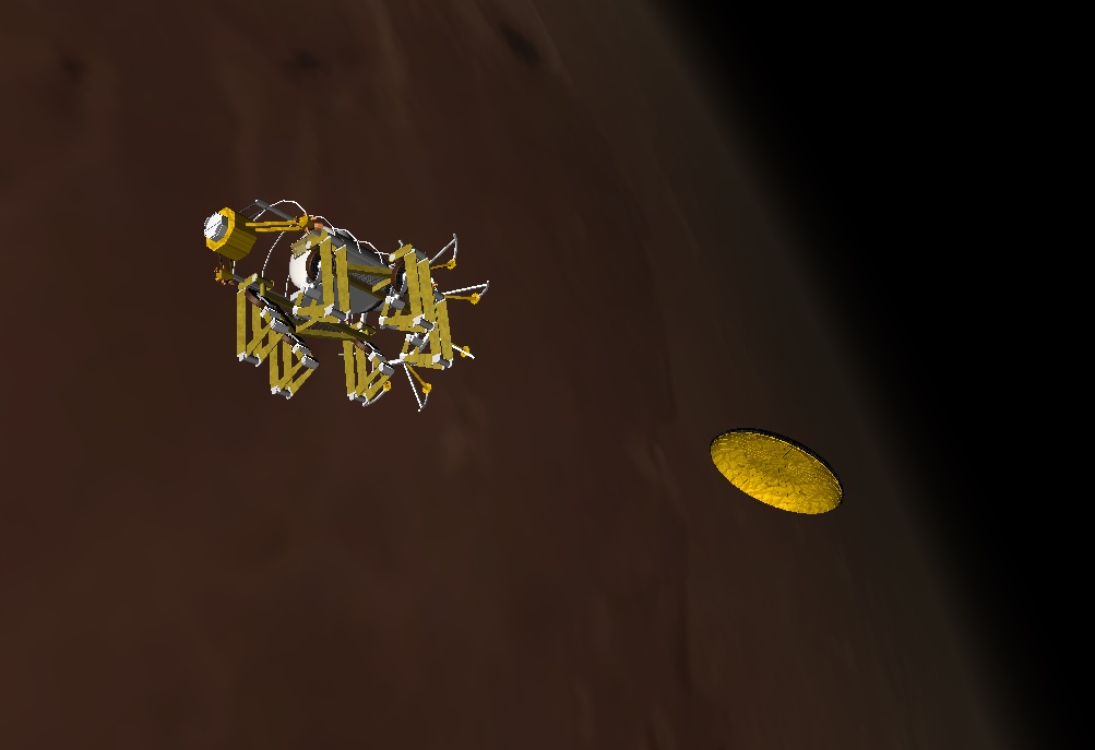 ATHLETE on the BM lander during re-entry into the Martian atmosphere.