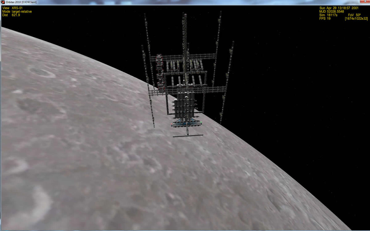 Backlit view of the Lunar Station during Mission 140