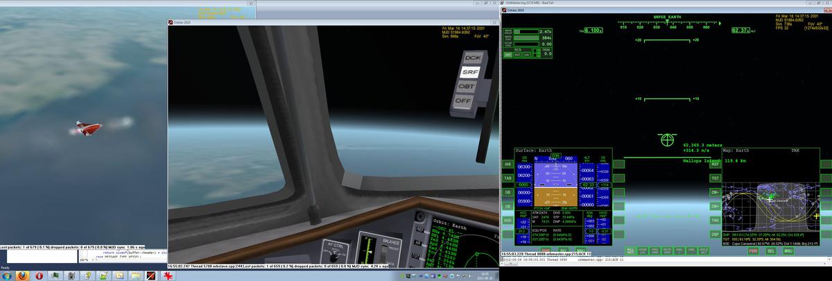 Flying over the East Coast. Virtual cockpit on slave, glass cockpit on master.