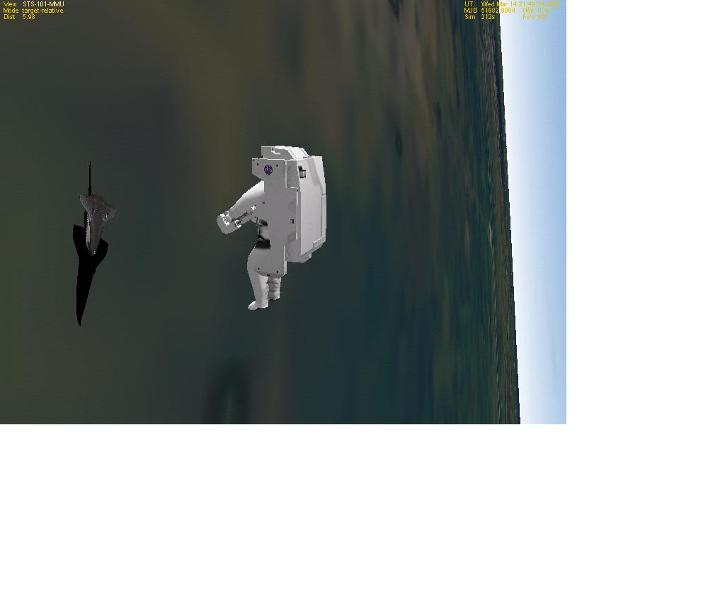 It looks like he's heading towards the Space Shuttle.