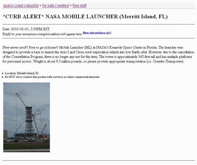 Mobile Launch Platform for Ares 1 on Craigslist