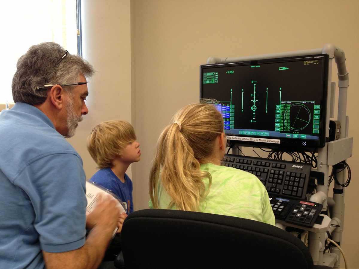 Orbiter Space Flight Simulator at a science day camp for kids, July 2013