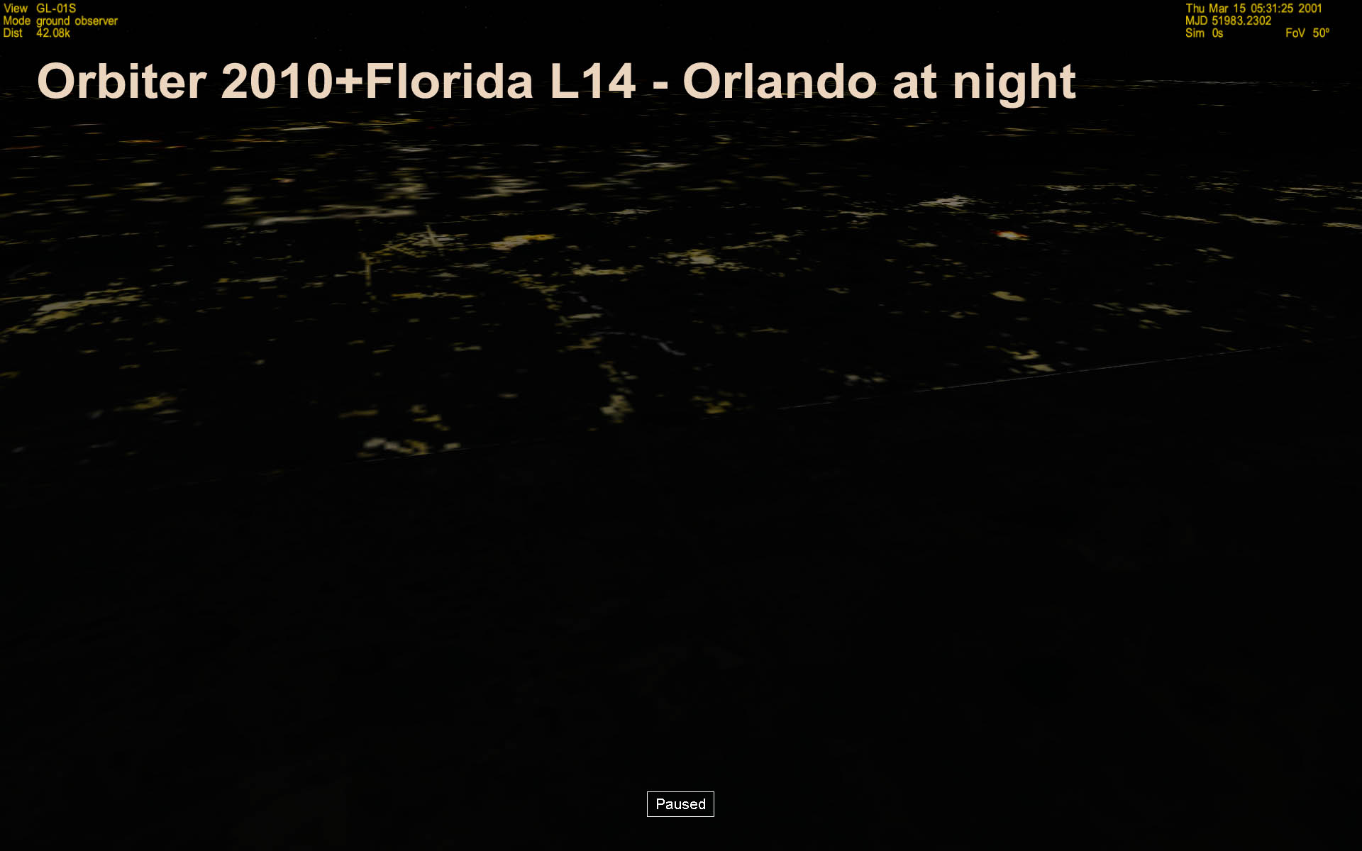 Orlando at night: Orbiter 2010 with level 14 Florida and base tiles (which don't support light maps).
