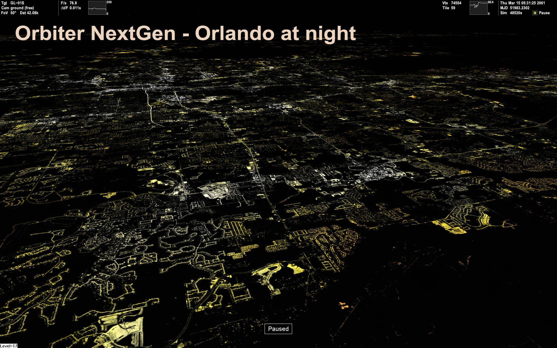 Orlando at night: Orbiter NextGen with new planet renderer.