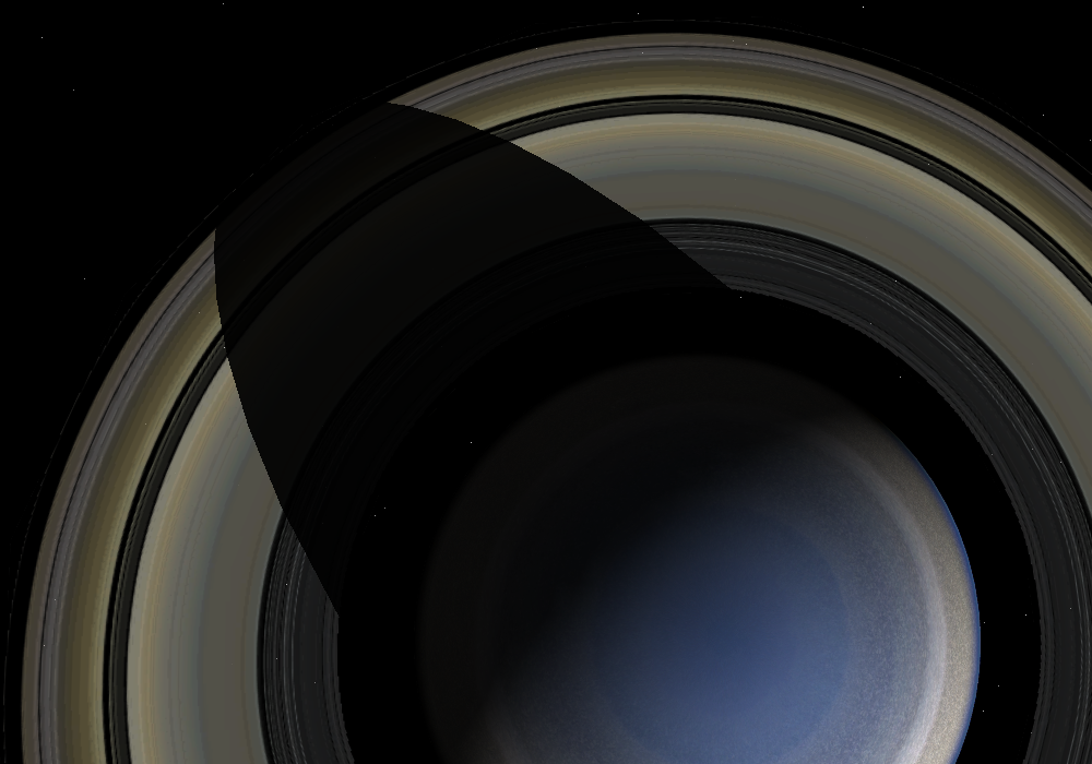 Saturns shadow looks strange on Saturns rings