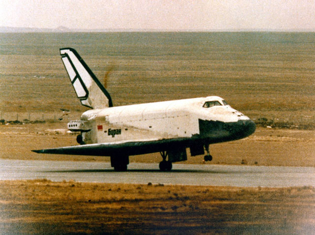 Space Shuttle Buran landing after 1st and only orbital flight.