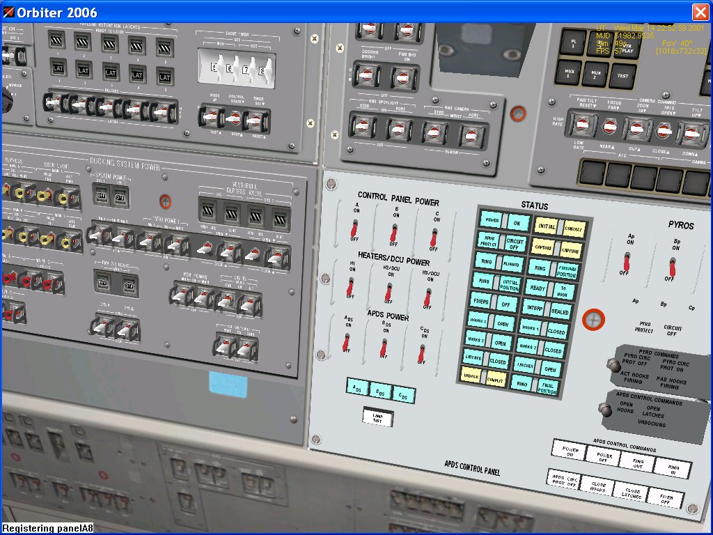 Space Shuttle Ultra
Aft workstation with the docking port control panels in place