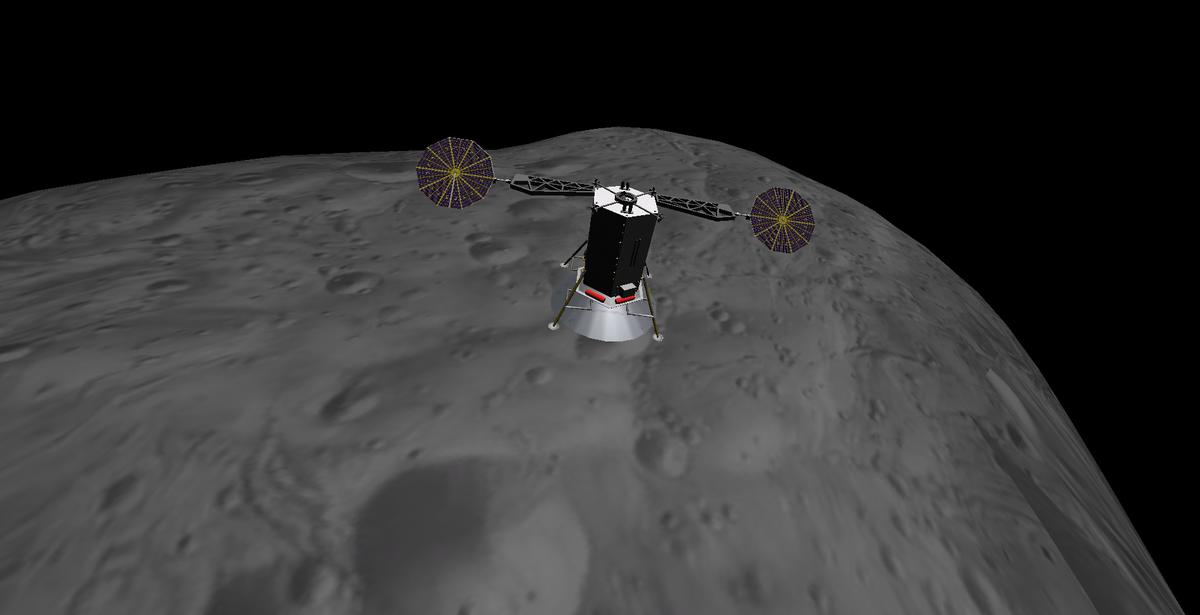 The Asteroid Redirect Vehicle abducting a boulder from the surface of a larger asteroid.