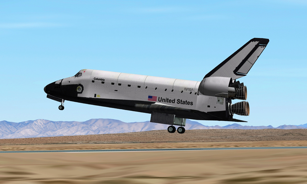 The Columbia early config hi res textures are almost done.
This is STS-4 landing at Edwards AFB
