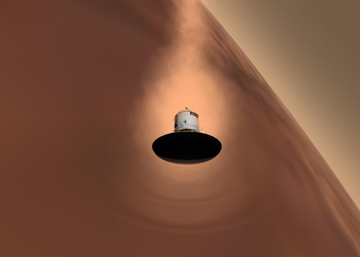 The Mars Transfer Vehicle on decent with the heat shield active.