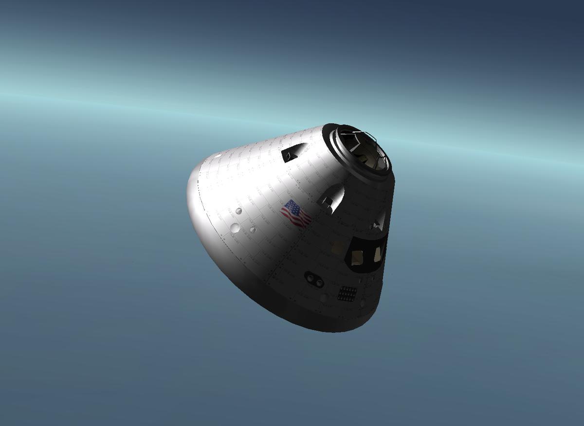 The Orion Command Module as it is falling through the atmosphere.