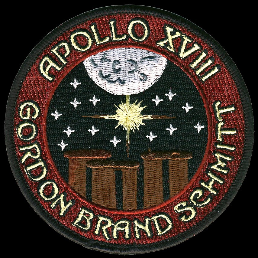 This is the unoffical Apollo 18 patch. Like 19, this one has been modified to "make more sense". In the original, there were only 8 stars (why?). So, 