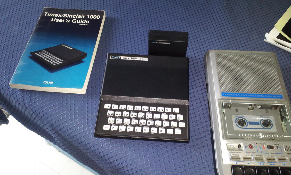 Timex Sinclair 1000 w/16k memory module and old GE tape drive.