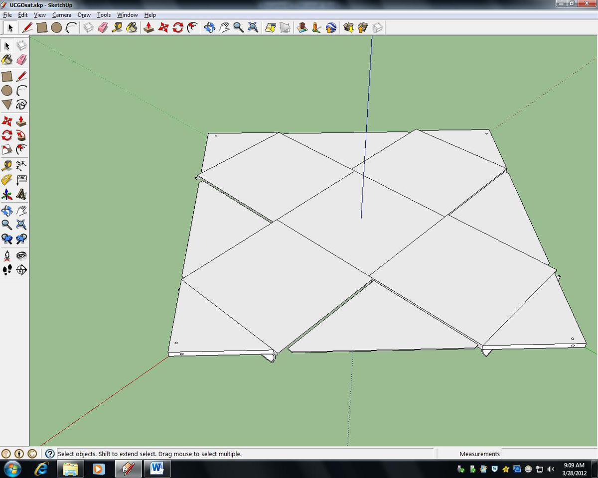 UCGOsat devvelopment: Shot 4. Same as above, but in the fully deployed mode.