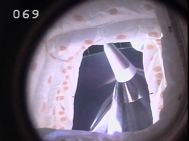 View of ET nosecone from a fiber-optic camera in one of the GOX Vent Hood dock seals.