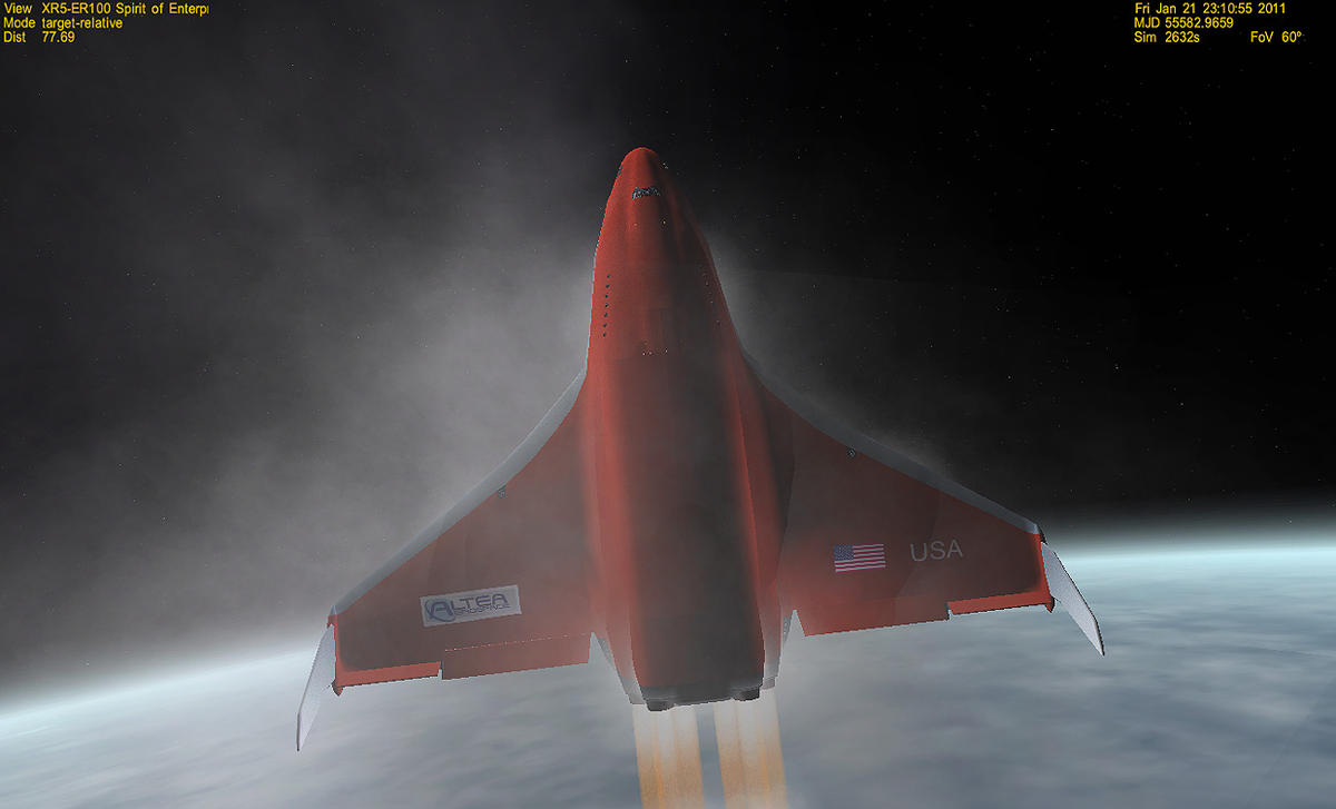 XR5-ER on powered re-entry: AoA 87.5 degrees for maximum aerobraking, use main engine thrust to maintain a steady slow descent. Hover thrust is fired 