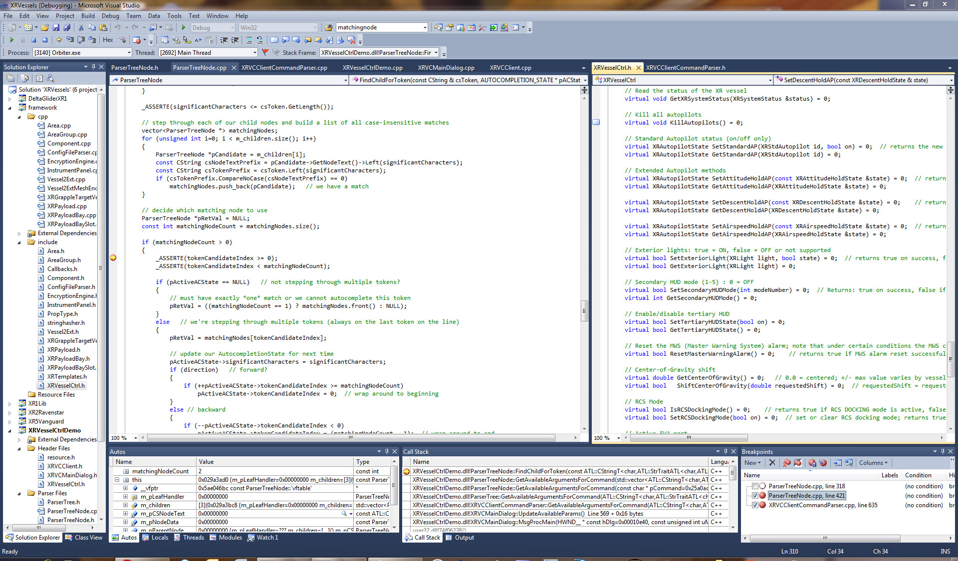 XRVesselCtrlDemo Debugging in Visual Studio 2010.